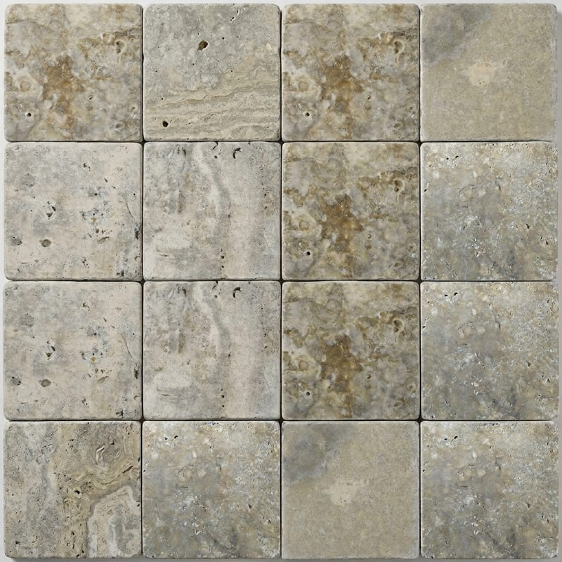 Silver Travertine Tile 6x6 Tumbled close-up