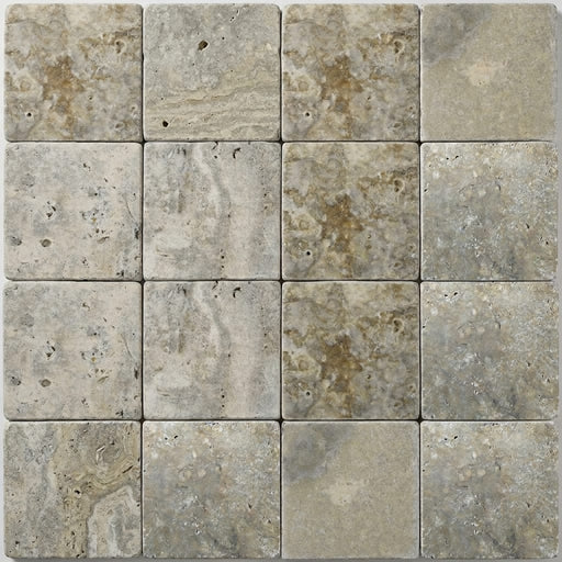 Silver Travertine Tile 6x6 Tumbled close-up