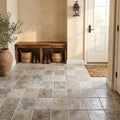 Silver Travertine Tile 6x6 Tumbled — Mudroom floor