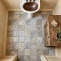 Silver Travertine Tile 6x6 Tumbled — Powder Room floor