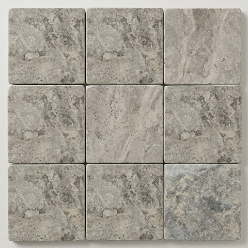 Silver Travertine Tile 6x6 Tumbled close-up