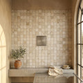 Silver Travertine Tumbled 1 x 1 Square Mosaic 1x1 — Bathroom shower floor