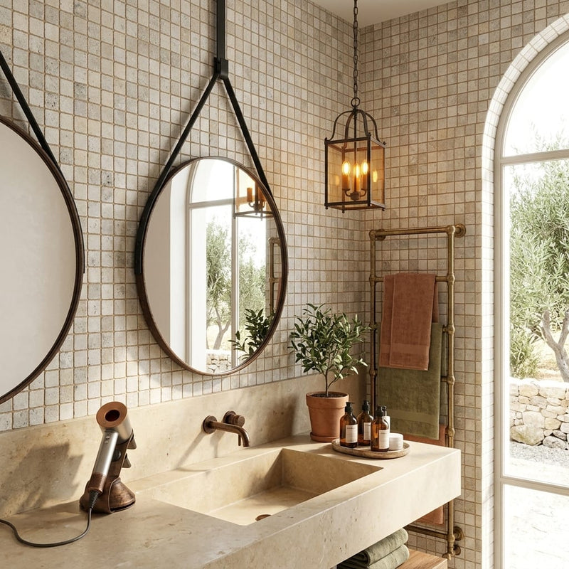 Silver Travertine Tumbled 1 x 1 Square Mosaic 1x1 — Bathroom shower wall