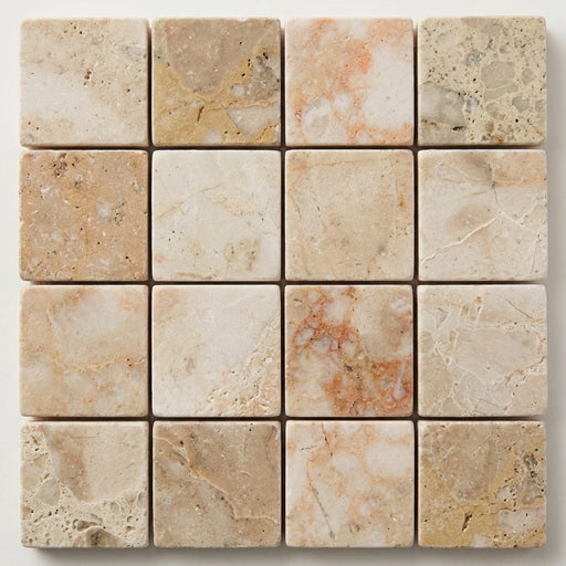 Silver Travertine Tumbled 1 x 1 Square Mosaic 1x1 close-up