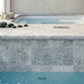 Silver Travertine Tumbled 12 x 12 x 1.25 Bullnose Coping 12x12 pool coping — Spa spa overhang edge