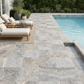 Silver Travertine Tumbled 12 x 12 x 1.25 Paver 12x12 — Backyard pool deck