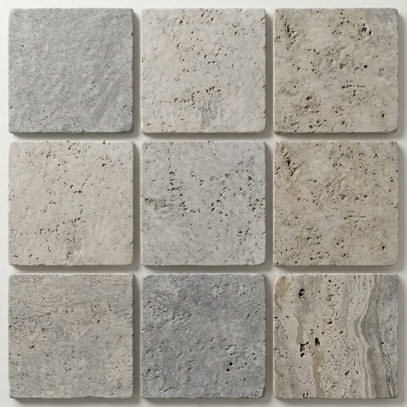 Silver Travertine Tumbled 12 x 12 x 1.25 Paver 12x12 close-up
