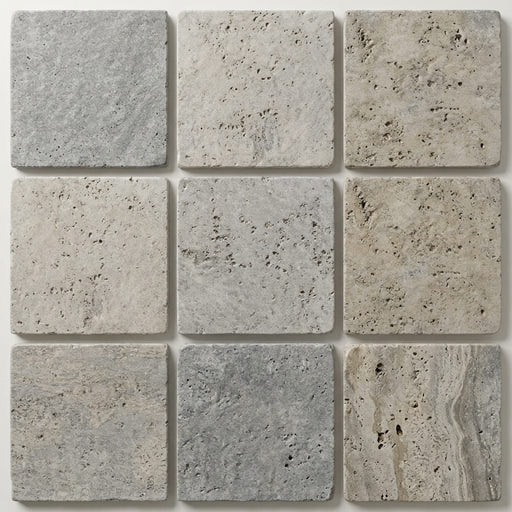 Silver Travertine Tumbled 12 x 12 x 1.25 Paver 12x12 close-up