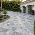 Silver Travertine Tumbled 12 x 12 x 1.25 Paver 12x12 — Front Yard driveway