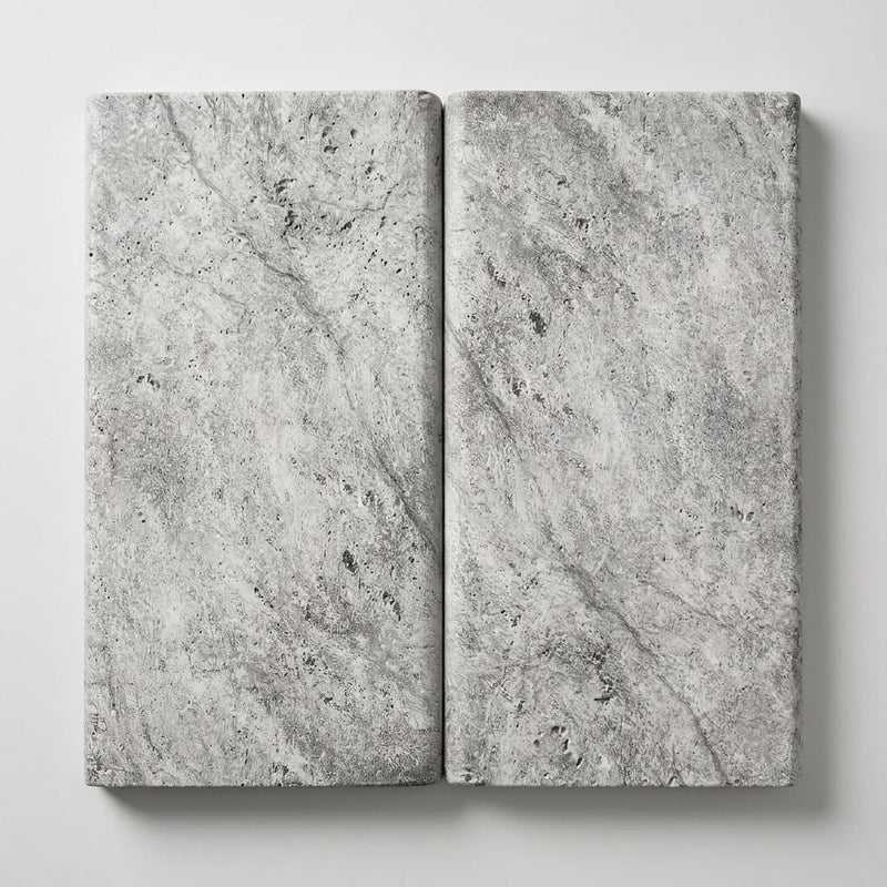 Silver Travertine Tumbled 12 x 24 x 1.25 Bullnose Coping 12x24 close-up