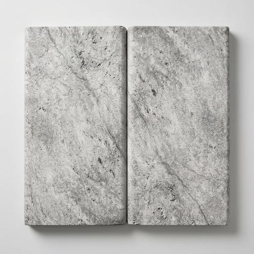 Silver Travertine Tumbled 12 x 24 x 1.25 Bullnose Coping 12x24 close-up