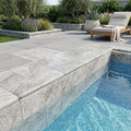 Silver Travertine Tumbled 12 x 24 x 1.25 Bullnose Coping 12x24 pool coping — Swimming Pool remodel pool edge