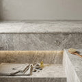 Silver Travertine Tumbled 12 x 24 x 1.25 Double Bullnose Coping 12x24 pool coping — Spa spa overhang edge