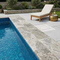 Silver Travertine Tumbled 12 x 24 x 1.25 Double Bullnose Coping 12x24 pool coping — Swimming Pool remodel pool edge