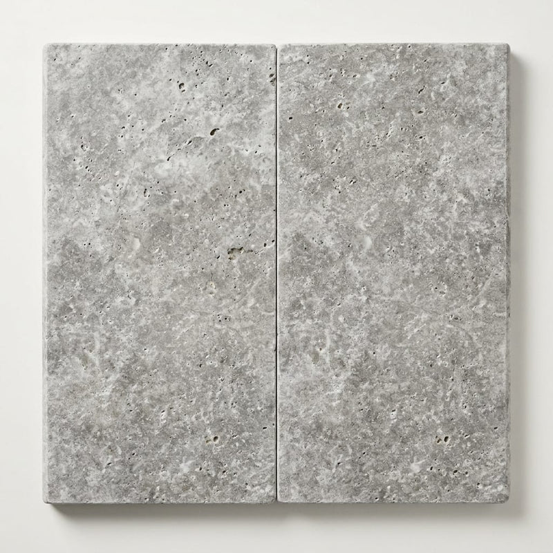Silver Travertine Tumbled 12 x 24 x 2 Bullnose Coping 12x24 close-up