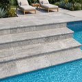 Silver Travertine Tumbled 12 x 24 x 2 Modern Coping 12x24 pool coping — Swimming Pool pool step edge