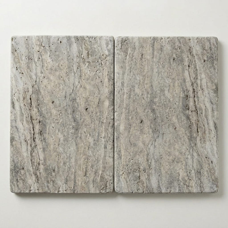 Silver Travertine Tumbled 16 x 24 x 1.25 Bullnose Coping 16x24 close-up