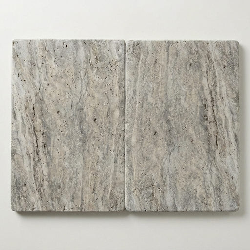 Silver Travertine Tumbled 16 x 24 x 1.25 Bullnose Coping 16x24 close-up