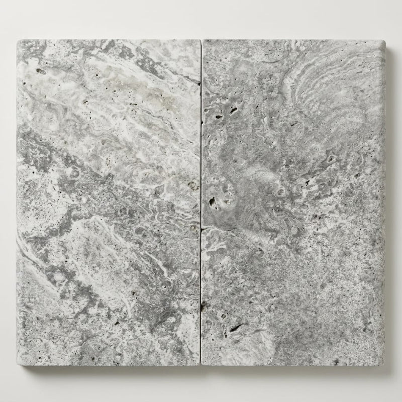 Silver Travertine Tumbled 16 x 24 x 1.25 Double Bullnose Coping 16x24 close-up