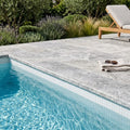Silver Travertine Tumbled 16 x 24 x 1.25 Double Bullnose Coping 16x24 pool coping — Swimming Pool pool edge drop-face coping