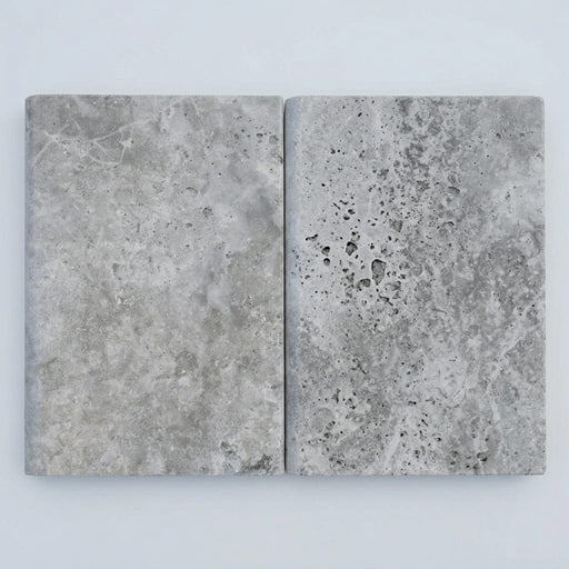 Silver Travertine Tumbled 16 x 24 x 2 Bullnose Coping 16x24 close-up