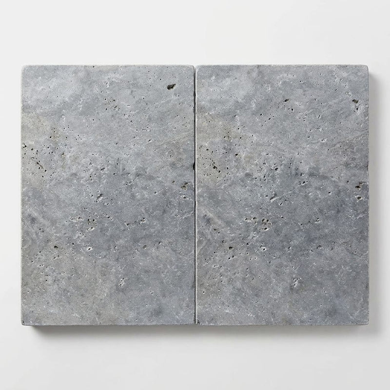 Silver Travertine Tumbled 16 x 24 x 2 Double Modern Coping 16x24 close-up