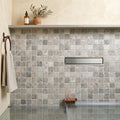 Silver Travertine Tumbled 2 x 2 Square Mosaic 2x2 — Bathroom shower floor