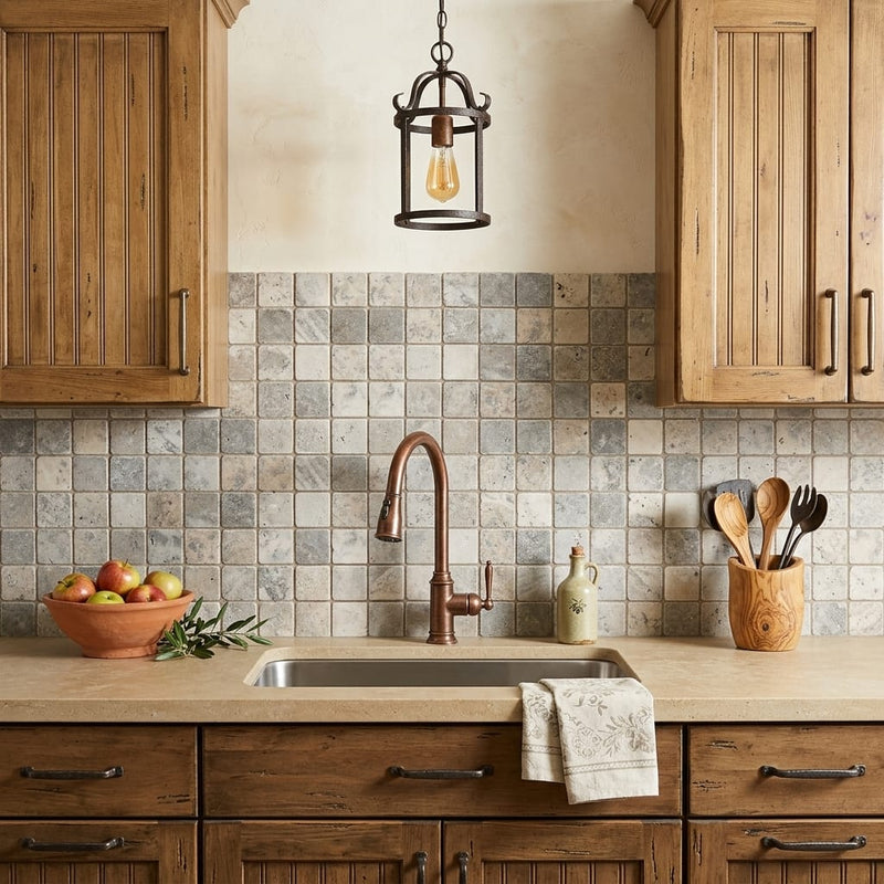 Silver Travertine Tumbled 2 x 2 Square Mosaic 2x2 — Kitchen backsplash