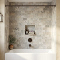 Silver Travertine Tumbled 3 x 6 x 3/8 Cross Cut Tile 3x6 — Bathroom tub surround