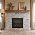 Silver Travertine Tumbled 3 x 6 x 3/8 Cross Cut Tile 3x6 — Living Room fireplace surround