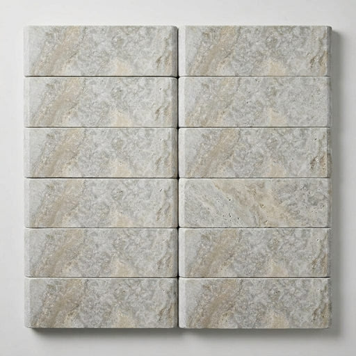 Silver Travertine Tumbled 4 x 12 x 2 Bullnose Coping 4x12 close-up