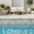 Silver Travertine Tumbled 4 x 12 x 2 Bullnose Coping 4x12 pool coping — Swimming Pool remodel pool edge