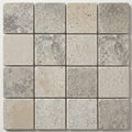 Silver Travertine Tumbled 4 x 4 x 3/8 Cross Cut Tile 4x4 close-up