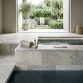 Silver Travertine Tumbled 6 x 12 x 1.25 Bullnose Coping 6x12 pool coping — Spa spa overhang edge