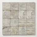 Silver Travertine Tumbled 6 x 6 x 3/8 Cross Cut Tile 6x6 close-up