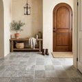 Silver Travertine Tumbled 6 x 6 x 3/8 Cross Cut Tile 6x6 — Mudroom floor