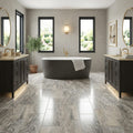 Silver Vein Cut Travertine Tile 12x24 Polished — Bathroom floor