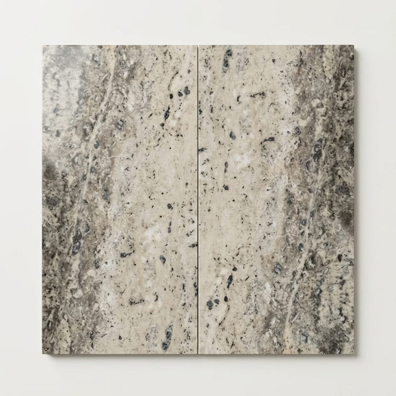 Silver Vein Cut Travertine Tile 12x24 Polished close-up