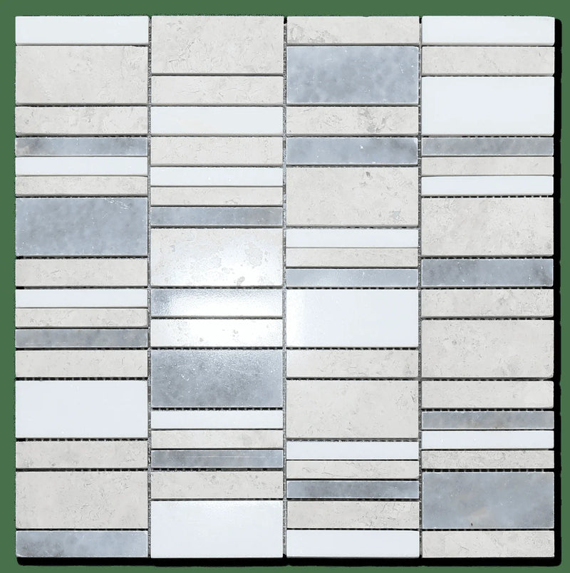 12x12 Mesh Silver/White/Gray Mix Polished Mixed Marble Mosaic