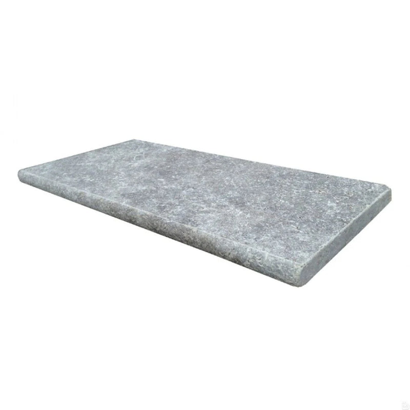 Silver Travertine Tumbled 12 x 24 x 2 Bullnose Coping