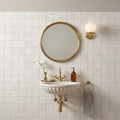 Simply Modern Creme 2x2 on 12x12 Sheet Honed Marble Mosaic — Powder Room wall