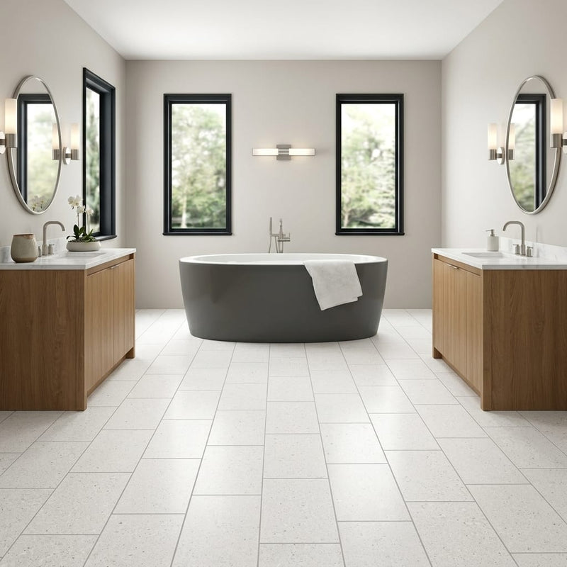Sintesi Frammenti Bianco 12x24 Porcelain Tile — Bathroom floor