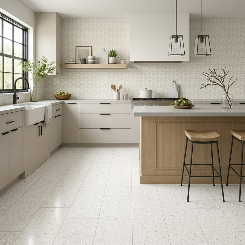 Sintesi Frammenti Bianco 12x24 Porcelain Tile — Kitchen floor