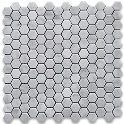 Carrara White Hexagon 1x1 Honed Marble Mosaic