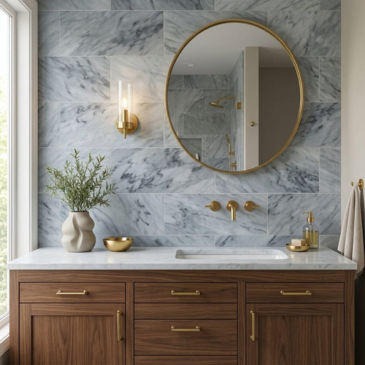 Sky Blue 12x24 Honed Marble Tile — Bathroom vanity wall