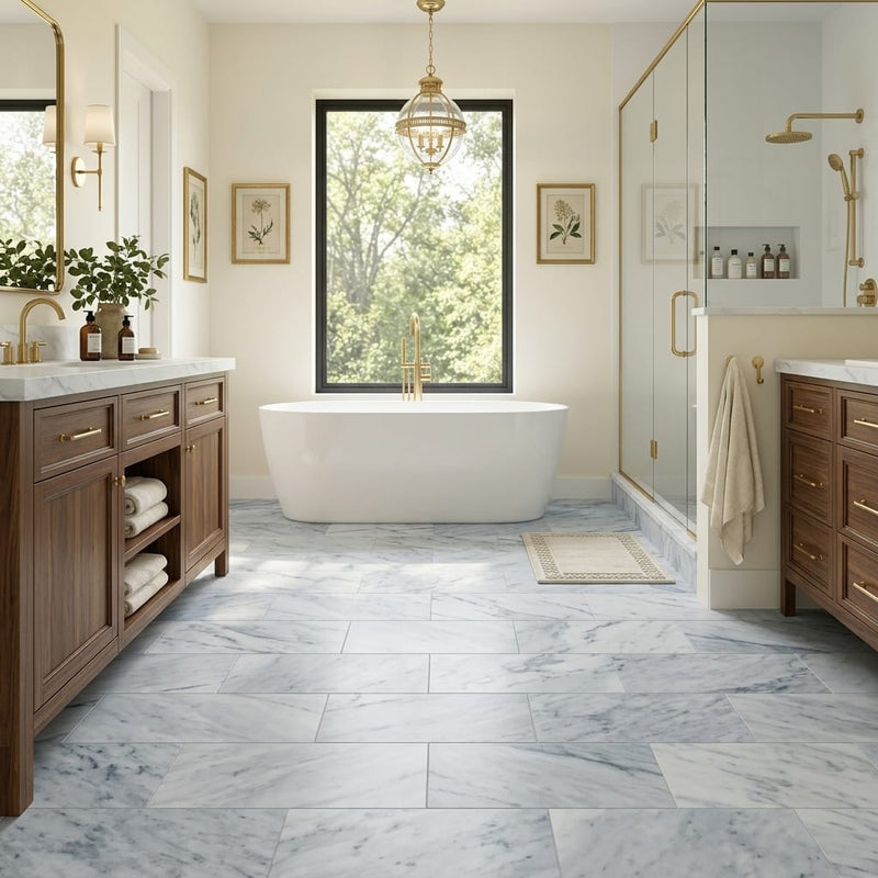 Sky Blue 12x24 Honed Marble Tile — Primary Bath floor