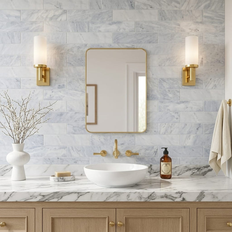 Sky Blue 4x16 Honed Marble Tile — Bathroom wall