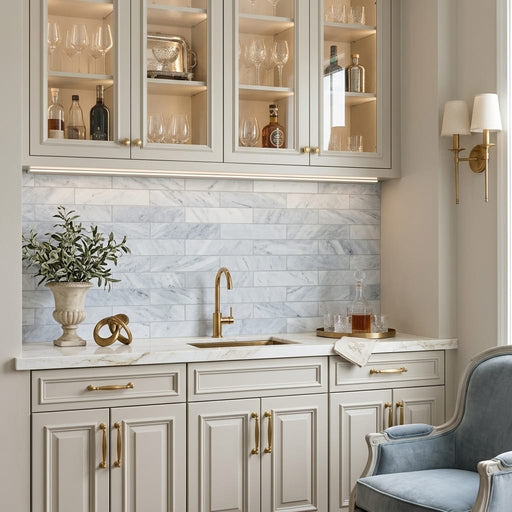 Sky Blue 4x16 Honed Marble Tile — Wet Bar backsplash