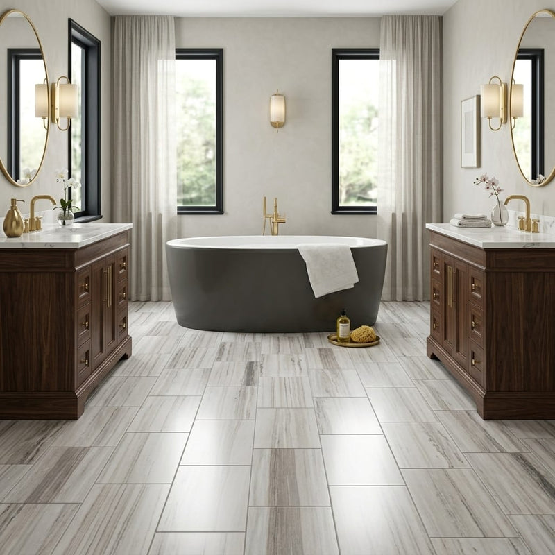 Skyline 12x24 Honed Marble & Dolomite Tile — Bathroom floor