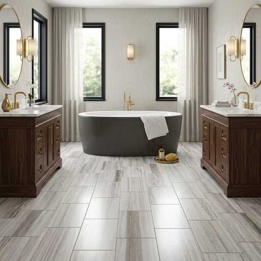 Skyline 12x24 Honed Marble & Dolomite Tile — Bathroom floor